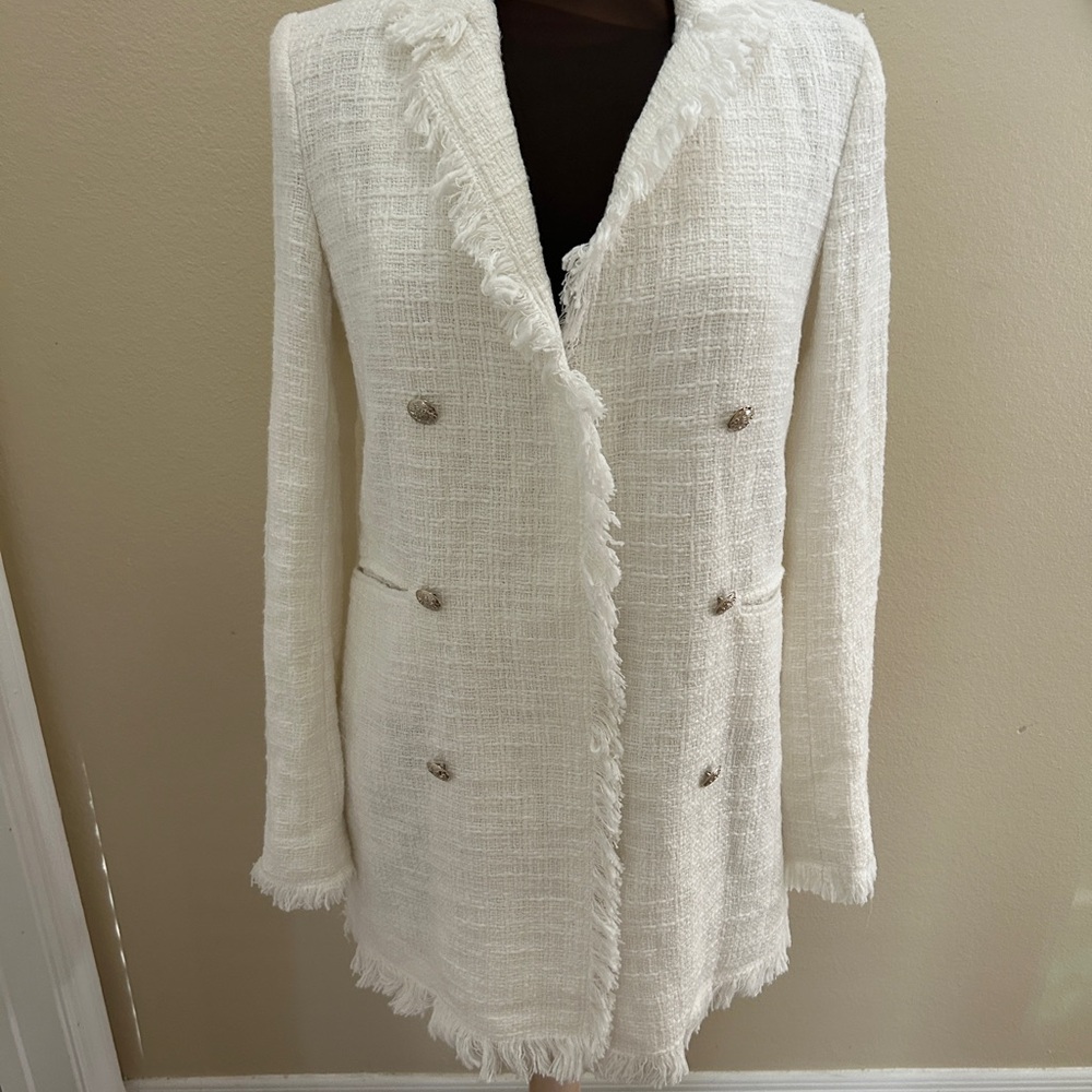 Carolina Belle Montreal  TWEED Double Jacket Blazer WHITE - Size Small NEW
